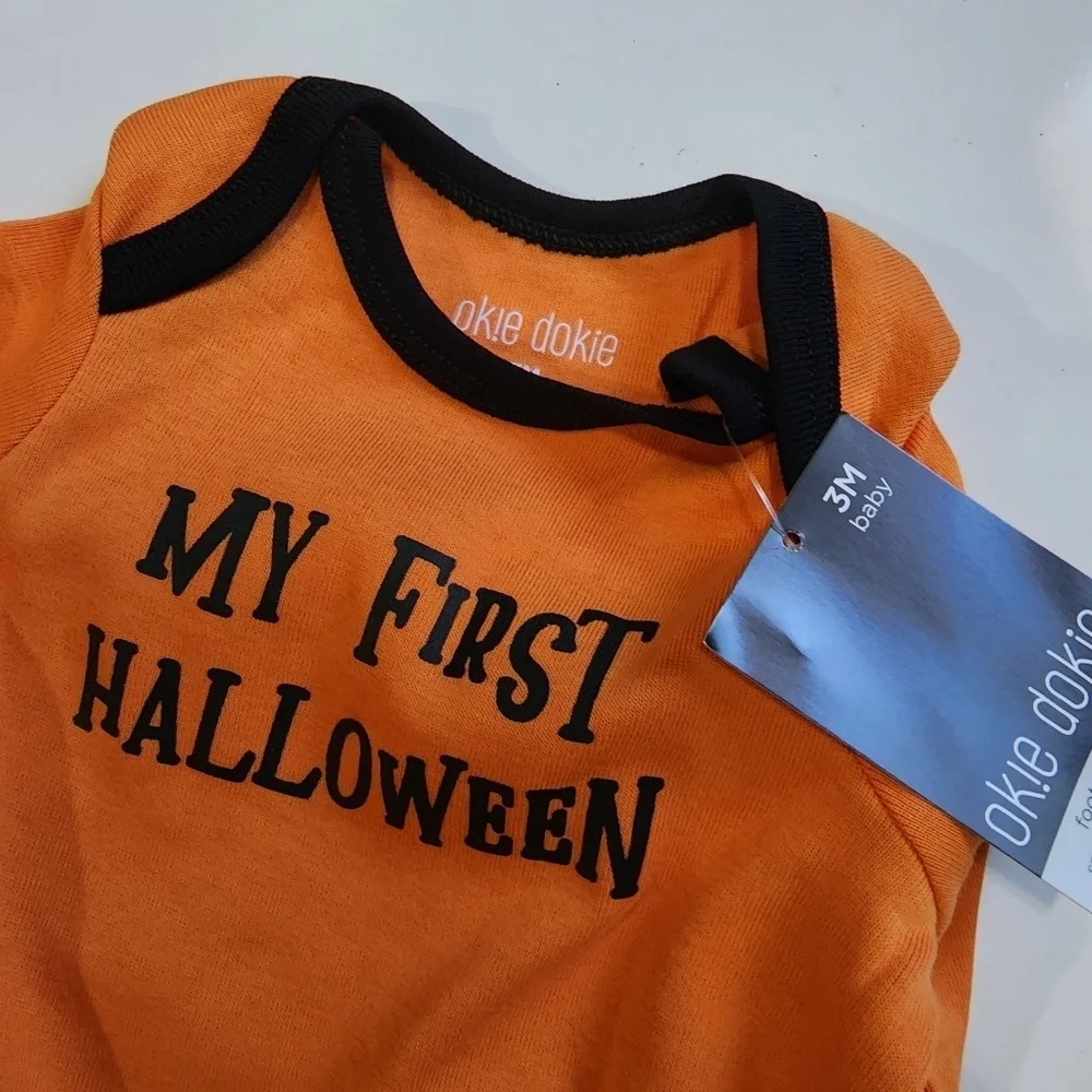 Okie Dokie My first Halloween orange and black footed sleeper Size 3 months NWT